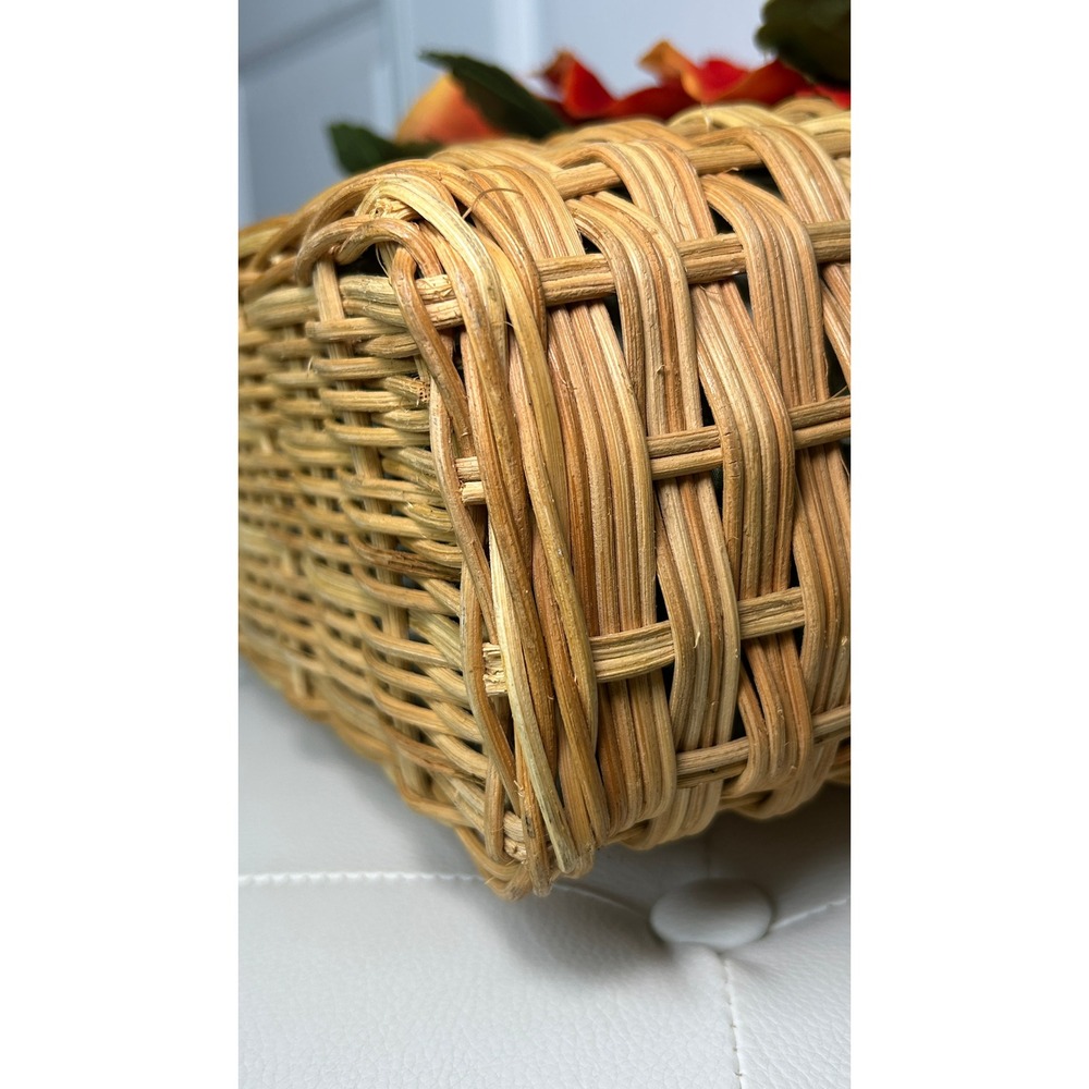 Kate Spade Rare Novelty Wicker Basket Tote Orange Pansy Floral Picnic Bag - Picture 10 of 12